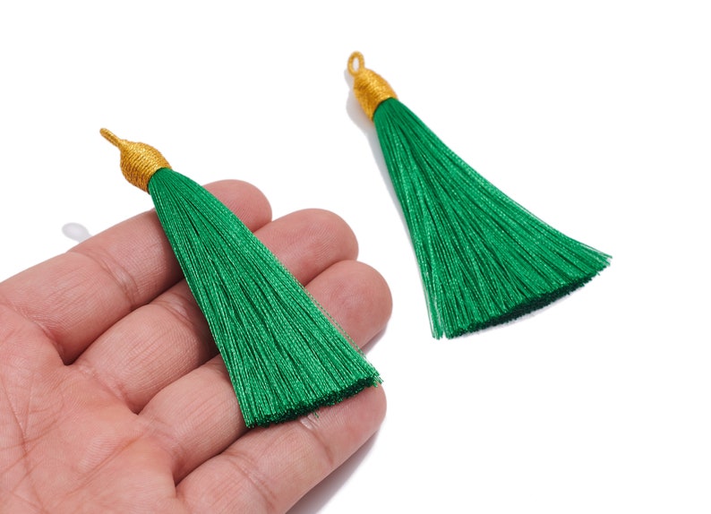 Colorful Silky Tassels Earrings Charm / Handmade Boho Tassels Earrings / with Iron Jump Ring / Solid Color Earrings / Jewelry DIY 8410mm Green