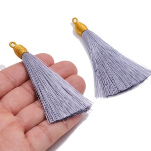 Colorful Silky Tassels Earrings Charm / Handmade Boho Tassels Earrings / with Iron Jump Ring / Solid Color Earrings / Jewelry DIY 8410mm Gray