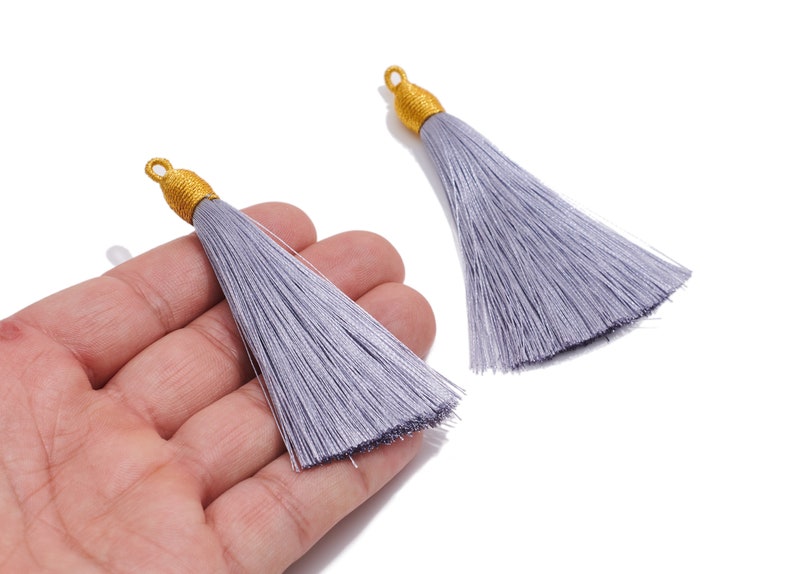 Colorful Silky Tassels Earrings Charm / Handmade Boho Tassels Earrings / with Iron Jump Ring / Solid Color Earrings / Jewelry DIY 8410mm Gray