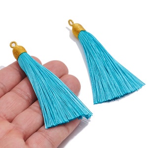 Colorful Silky Tassels Earrings Charm / Handmade Boho Tassels Earrings / with Iron Jump Ring / Solid Color Earrings / Jewelry DIY 8410mm Lake Blue