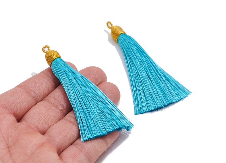 Colorful Silky Tassels Earrings Charm / Handmade Boho Tassels Earrings / with Iron Jump Ring / Solid Color Earrings / Jewelry DIY 8410mm Lake Blue