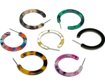 Open Earring Hoop Stud / Tortoise Shell Earring Post / Acetate Transparent C Hoops / Acrylic 1.2-Inch Earring Hoops / Jewelry DIY 31*31mm