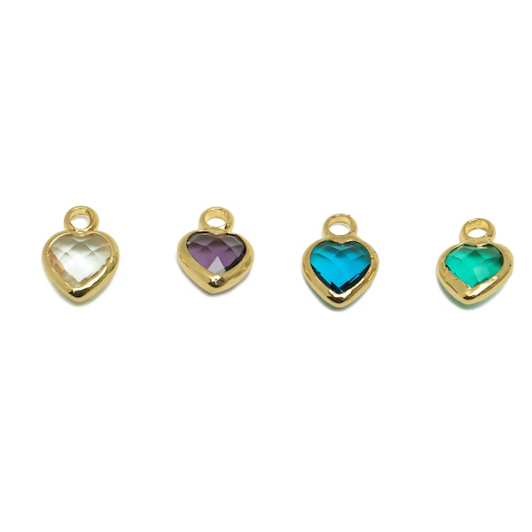 Faceted Glass Heart Bracelet Charms / Brass Frame Mini Heart Pendant / Gold Tone Plated Brass / Tiny Heart Earring and Pendant / DIY 9*7mm