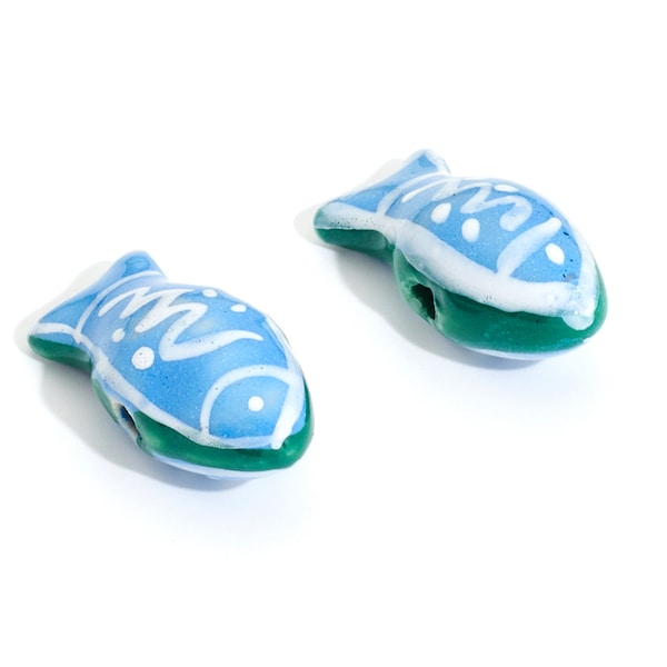 Handmade Painted Ceramic Fish Beads/ Ceramic Connector / Animals Carved / Glazed Ceramic Tropical Fish Earring Charms / Handmade 22*20mm