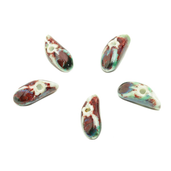 Glazed Ceramic Tooth Beads / Carved Irregular Beads / Ceramic Beads / Bracelet Making Beads / Connector Beads / Jewelry Supplies DIY 21*8mm.