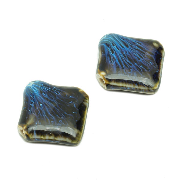 Glazed Ceramic Diamond Bead / Carved Rhombus Beads / Irregular Square Beads / Bracelet Making Beads / Connector Beads / Jewelry DIY 26*26mm.