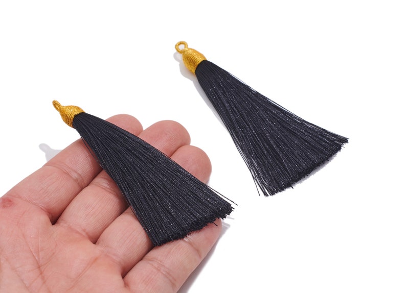 Colorful Silky Tassels Earrings Charm / Handmade Boho Tassels Earrings / with Iron Jump Ring / Solid Color Earrings / Jewelry DIY 8410mm Black