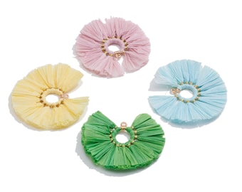 Raffia Fan Tassels Earring Charms / Handmade Raffia Tassel Pendant / Colorful Raffia Round Tassel Solid Color / Accessories DIY 54*54mm