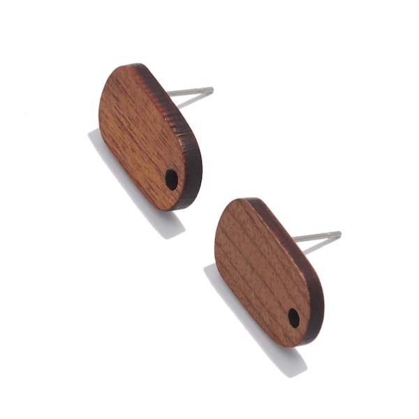 Natural Wood Ellipse Stud Earring / Wooden Oval Stud with Hole / Oval Stud Connector / Stainless Steel Post Earring / Jewelry DIY 19*11mm