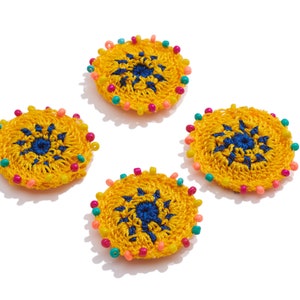 Handmade Crochet Earrings Charm / Knit Weaving Earring / with Beads / Boho Charm / Yellow Flower Earrings Beaded / Handmade DIY 3737mm image 2
