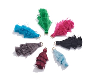 3 Layers Tassels Earrings Charm / Tiered Tassels Earrings with Iron Jump Loop / Solid Color Boho Earrings and Key Chain / Jewelry DIY72*14mm