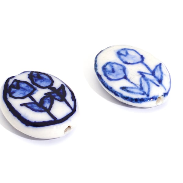 Handmade Painted Ceramic Tulip Bead / Carved Ceramic Bead / Plants Charm Bead / Mini Flower Bead / Connector Bead / Handmade DIY 20*16mm