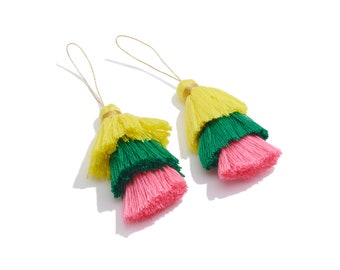 3 Layers Tassels Earrings / Boho Tiered Tassels Earrings / Colorful with Loop / Stacked Tassels Earrings and Pendant / Jewelry DIY 80*18mm