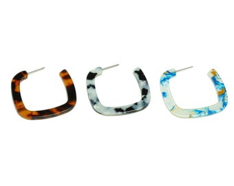 Open Hoops Earring Stud / Acetate C Hoop Earring Stud / Tortoise Shell Earring Stud / Open Square Earring Hoops / Jewelry Making DIY 40*39mm