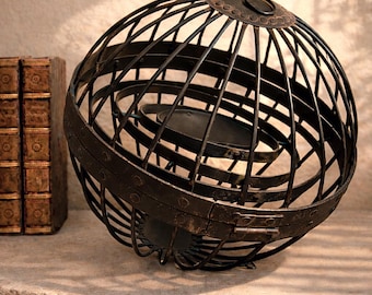 Large Vintage Gyroscope Armillary Sphere, Metal Orb Candle Holder, Industrial Decor, Steampunk Sculpture, 32 cm Statement Piece
