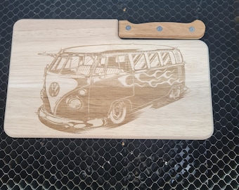 Cutting board with knife, VW Bulli motif