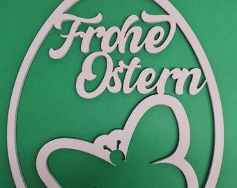 Osterei zum an die Tür oder ans Fenster hängen Osterei weiss Frohe Ostern mit Schmetterling