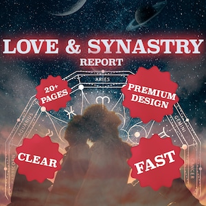 Lectura de gráficos de sinastría - Informe de sinastría - Lectura de relación, compatibilidad y amor, gráfico de sinastría imprimible, lectura de amor imprimible