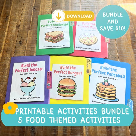 Build A Activity, Kid Activity Bundle, Make a Pizza Activity, Build an Ice Cream Sundae, Build a Burger File Folder Games for Kids Preschool