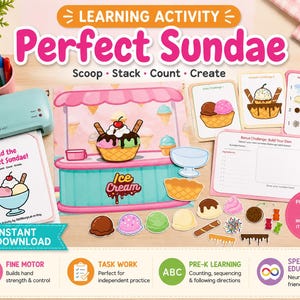 Build an Ice Cream Sundae File Folder Game, File Folder Activities for Kids, Preschool File Folder Games, Summer Activity Sheets for Kids