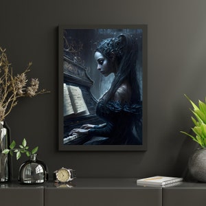 Gothic Woman Playing Piano Line Art Print, Musician Wall Art, Printable Piano Wall Canvas, Vintage Piano Poster, Home Decor-Digital Download