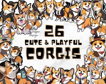 26 Cute & Playful Corgi Digital Stickers and Goodnotes Stickers - Perfect for Any Digital Planner and Journal - Download Now! PNG JPG SVG