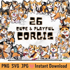 26 süße & verspielte Corgis Digitale Aufkleber und Goodnotes Aufkleber - Perfekt für jeden digitalen Planner und Journal - jetzt downloaden! PNG JPG SVG