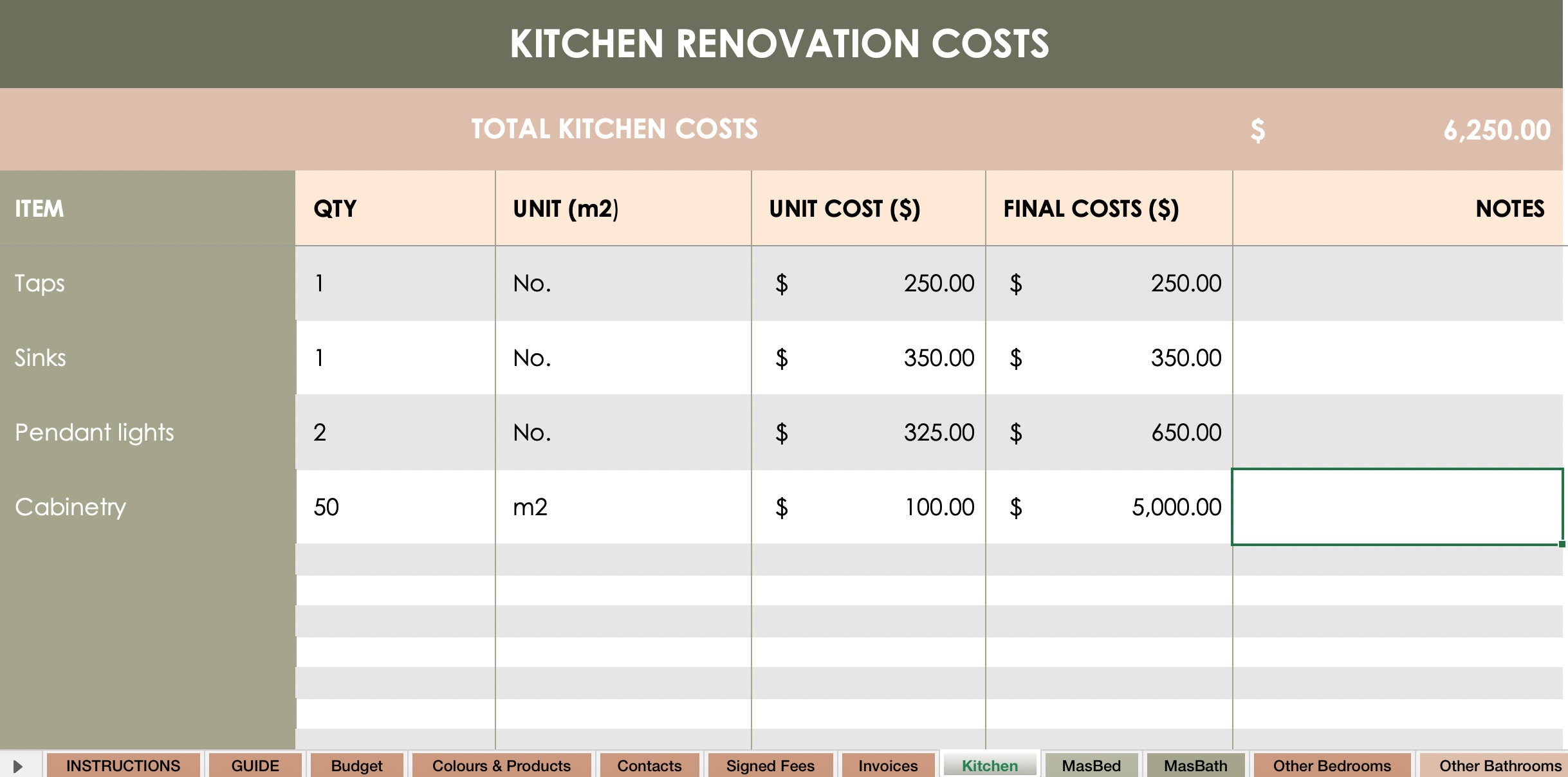 Modèle de budget de rénovation | Modèle de rénovation de maison | Feuille de calcul Excel