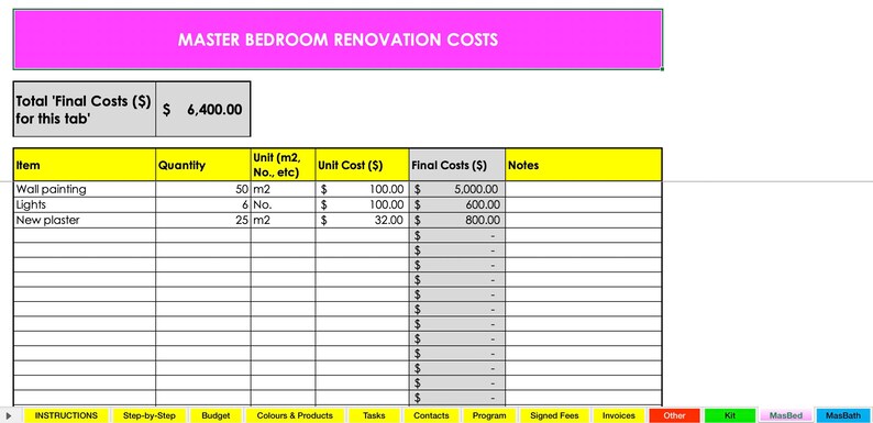 Renovation Budget Template Home Remodelling Template Excel - Etsy
