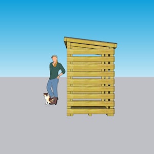 Puede incluir: Un cobertizo de madera con un techo inclinado y lados de listones. El cobertizo est&aacute; dise&ntilde;ado para almacenar le&ntilde;a u otros art&iacute;culos para exteriores.
