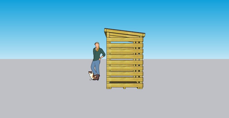 Puede incluir: Un cobertizo de madera con un techo inclinado y lados de listones. El cobertizo est&aacute; dise&ntilde;ado para almacenar le&ntilde;a u otros art&iacute;culos para exteriores.