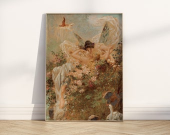 Hans Zatzka Print wlw wall art Lesbian Art Two fairies wlw art Same Sex love LGBTQ Poster Queer art Sapphic art print