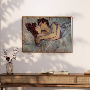 Lesbian Lovers Artwork Sapphic Lesbian Toulouse Lautrec Intimate Women Kissing Painting, Feminist Artwork Romantic wlw