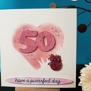 Carte d'anniversaire chat 50e anniversaire pour amoureux des chats