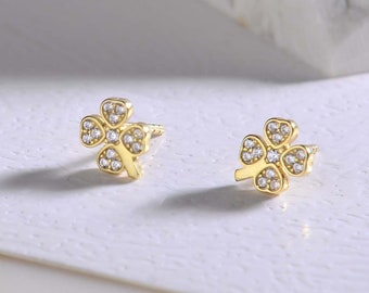 14K Gold Clover Earrings - Trendy Earring Real Gold Discount gold