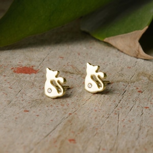 14K gouden kattenoorbellen - Trendy oorbel - Echt goud - Kortingsgoud