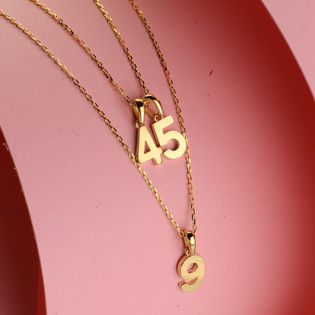 14k Gold Number Necklace Pendant, Discount Real Gold, Custom Number Necklace, Personalized