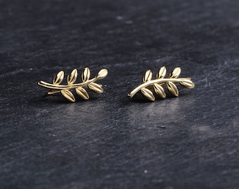 Nature's Delight: 14K Gold Virgo Leaf Earrings - Trendy Earring Real Gold Discount gold