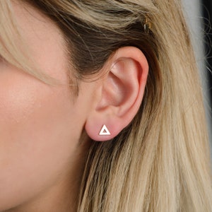 14k Gold Triangle Earrings image 2