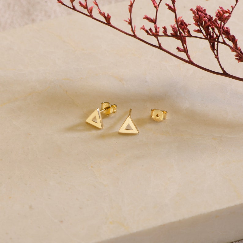 14k Gold Triangle Earrings image 1