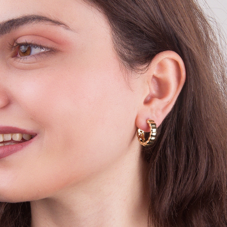 14K Gold Twisted Round Hoop Earrings Trendy Earring Real Gold Discount