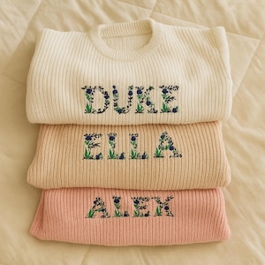 Custom Embroidered Halloween Baby Sweater: Personalized Knit, Floral Name