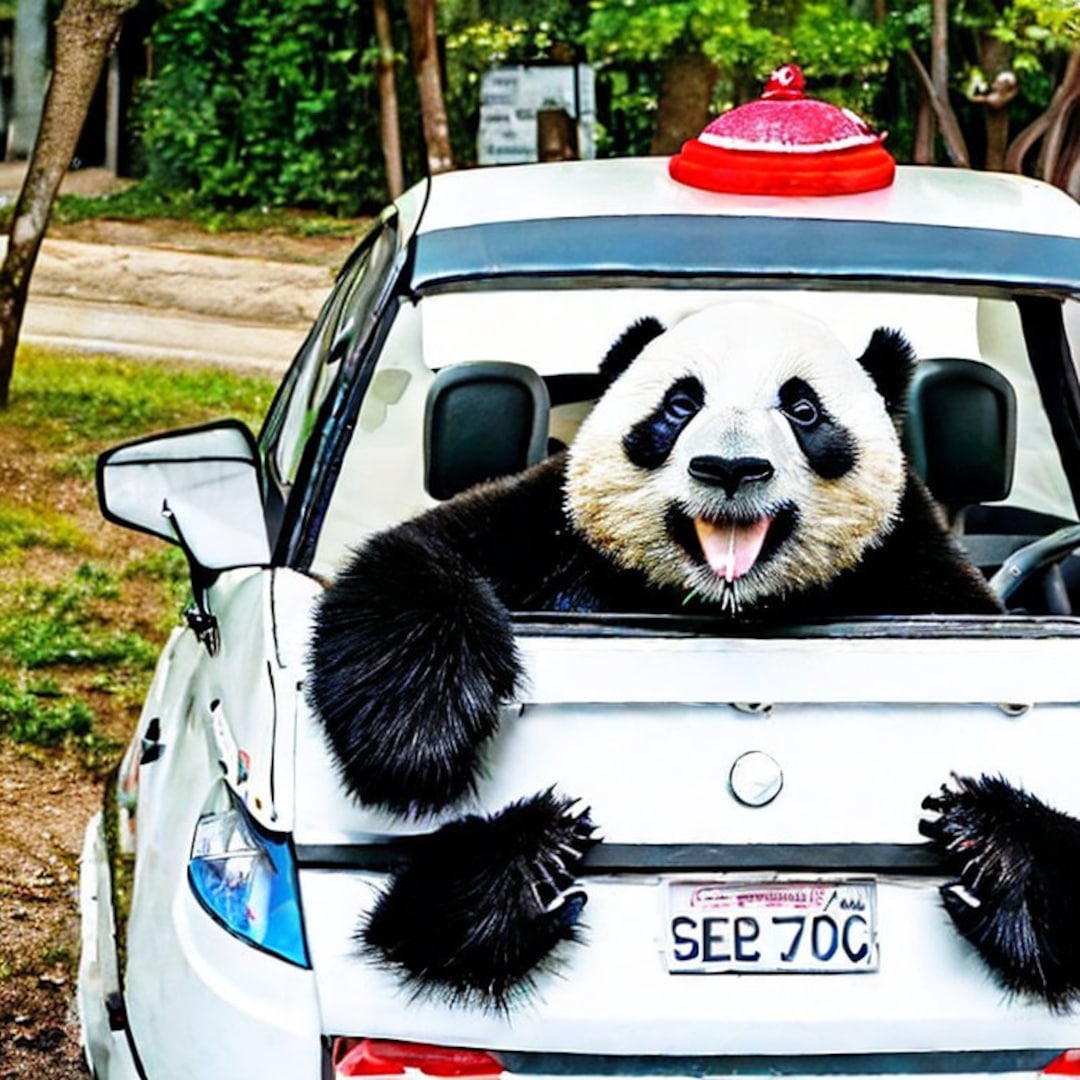 Panda Driving a Car in Digital Image - Etsy