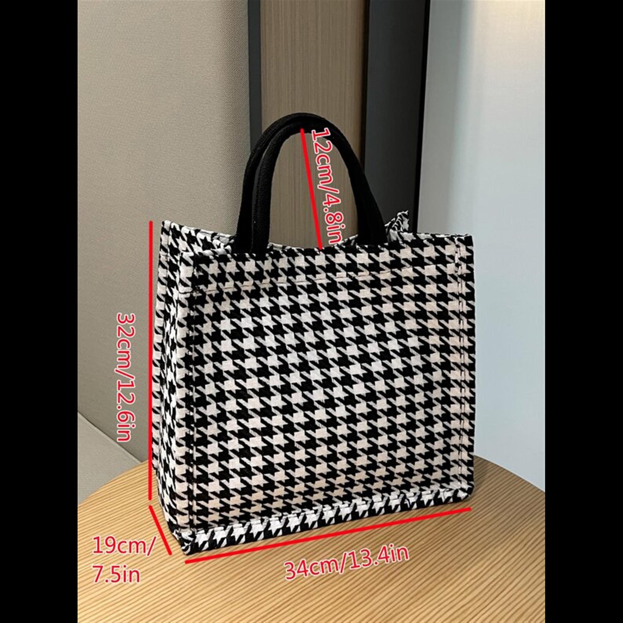 Houndstooth Pattern Tote Bag, Twilly Scarf Decor Shoulder Bag