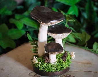 Trio russule charbonnière pour cabinet de curiosités decoration sorcière funghi fungi champignon mushroom céramique faïence moody cottage