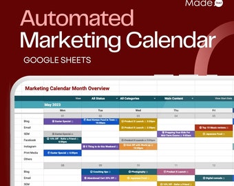 2024 Dynamic Marketing Calendar, Automated Planner, Monthly Overview Template, Undated Schedule