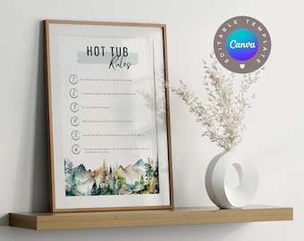 Hot Tub Rules Airbnb Sign Template, Editable Airbnb Canva Template, Signs Rental Home, VRBO Rental Sign, Airbnb Host, Minimal Signs