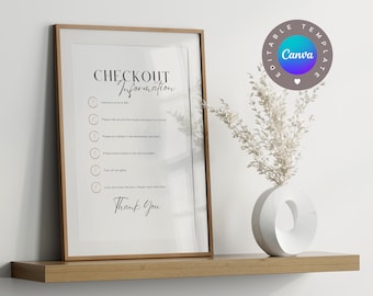 Checkout Information Airbnb Sign Template, Editable Airbnb Canva Template, Signs Rental Home, VRBO Rental Sign, Airbnb Host, Minimal Signs
