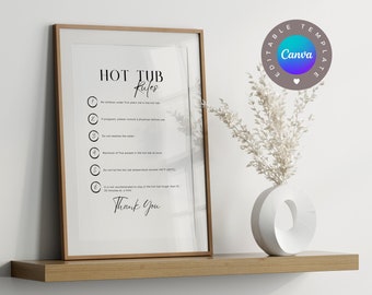 Hot Tub Rules Airbnb Sign Template, Editable Airbnb Canva Template, Sign Rental Home, VRBO Rental Sign, Airbnb Host, Minimal Sign