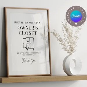 Owner&#39;s Closet Airbnb Sign Template, Editable Airbnb Canva Template, Sign Rental Home, VRBO Rental Sign, Airbnb Host, Minimal Sign